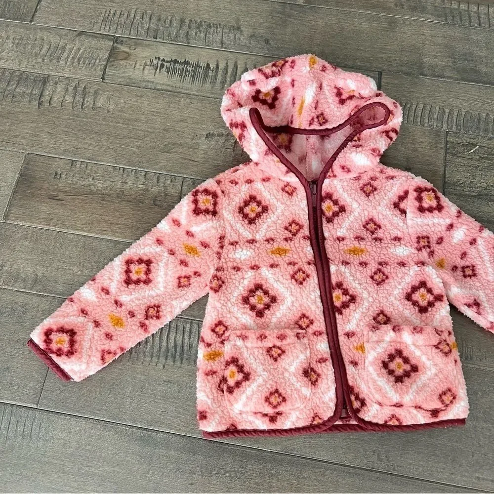 OLD Navy Toddler Girl Petal Pusher Patterned Sherpa Bear Zip Hoodie 18-24M